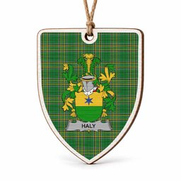 Haly O'Haly Coat of Arms Shield Wood Ornament , Irish Heritage Hanging Plaque for Christmas Tree