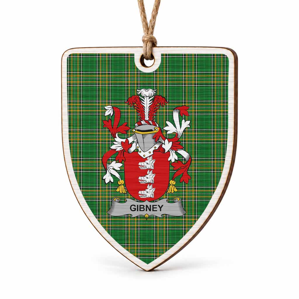 Gibney Coat of Arms Shield Wood Ornament , Irish Heritage Hanging Plaque for Christmas Tree