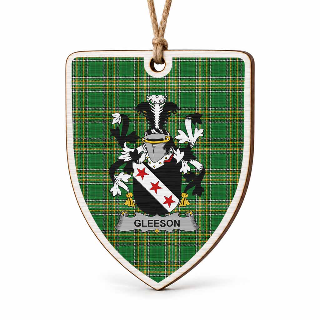 Gleeson Coat of Arms Shield Wood Ornament , Irish Heritage Hanging Plaque for Christmas Tree
