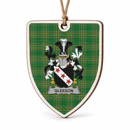 Gleeson Coat of Arms Shield Wood Ornament , Irish Heritage Hanging Plaque for Christmas Tree