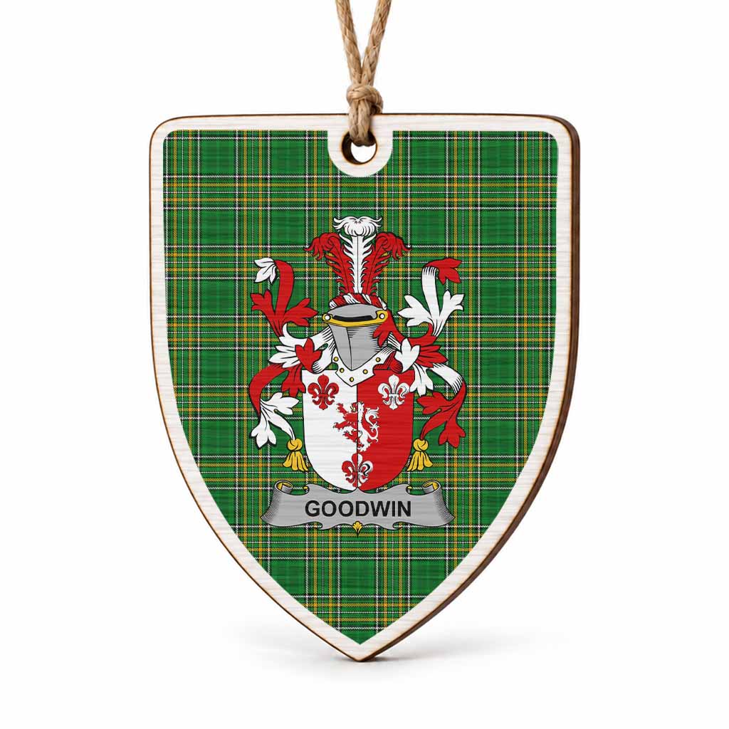 Goodwin Coat of Arms Shield Wood Ornament , Irish Heritage Hanging Plaque for Christmas Tree