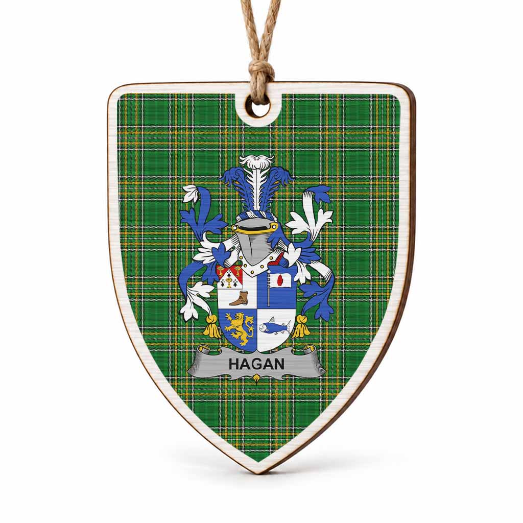 Hagan Coat of Arms Shield Wood Ornament , Irish Heritage Hanging Plaque for Christmas Tree