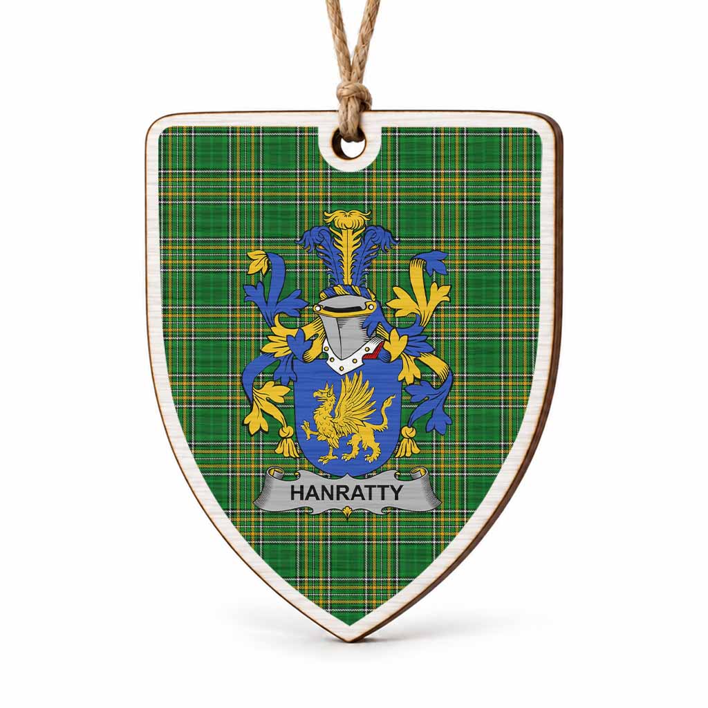 Hanratty Coat of Arms Shield Wood Ornament , Irish Heritage Hanging Plaque for Christmas Tree