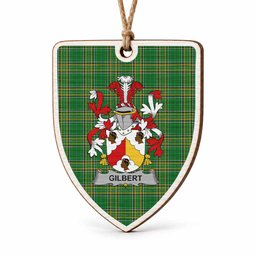 Gilbert Coat of Arms Shield Wood Ornament , Irish Heritage Hanging Plaque for Christmas Tree