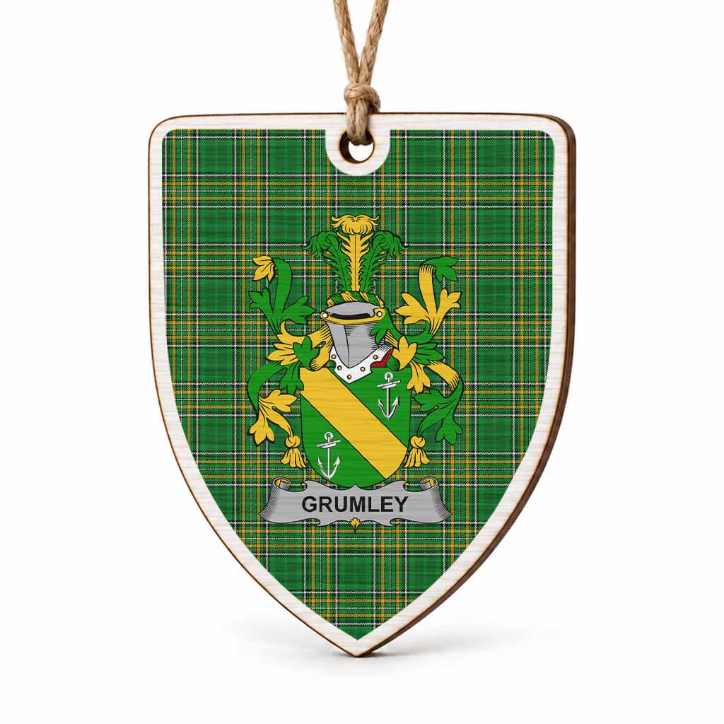 Grumley Coat of Arms Shield Wood Ornament , Irish Heritage Hanging Plaque for Christmas Tree