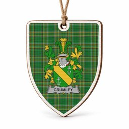 Grumley Coat of Arms Shield Wood Ornament , Irish Heritage Hanging Plaque for Christmas Tree