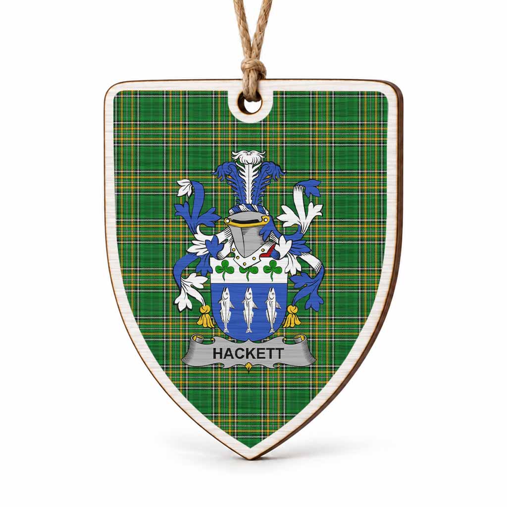 Hackett Coat of Arms Shield Wood Ornament , Irish Heritage Hanging Plaque for Christmas Tree