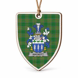 Hackett Coat of Arms Shield Wood Ornament , Irish Heritage Hanging Plaque for Christmas Tree