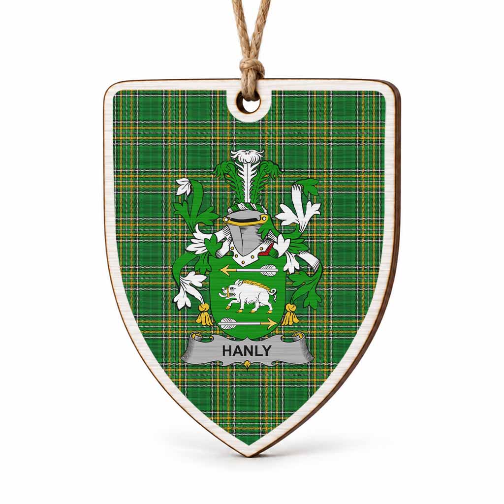 Hanly Coat of Arms Shield Wood Ornament , Irish Heritage Hanging Plaque for Christmas Tree