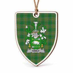 Hanly Coat of Arms Shield Wood Ornament , Irish Heritage Hanging Plaque for Christmas Tree