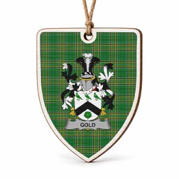Gold Coat of Arms Shield Wood Ornament , Irish Heritage Hanging Plaque for Christmas Tree