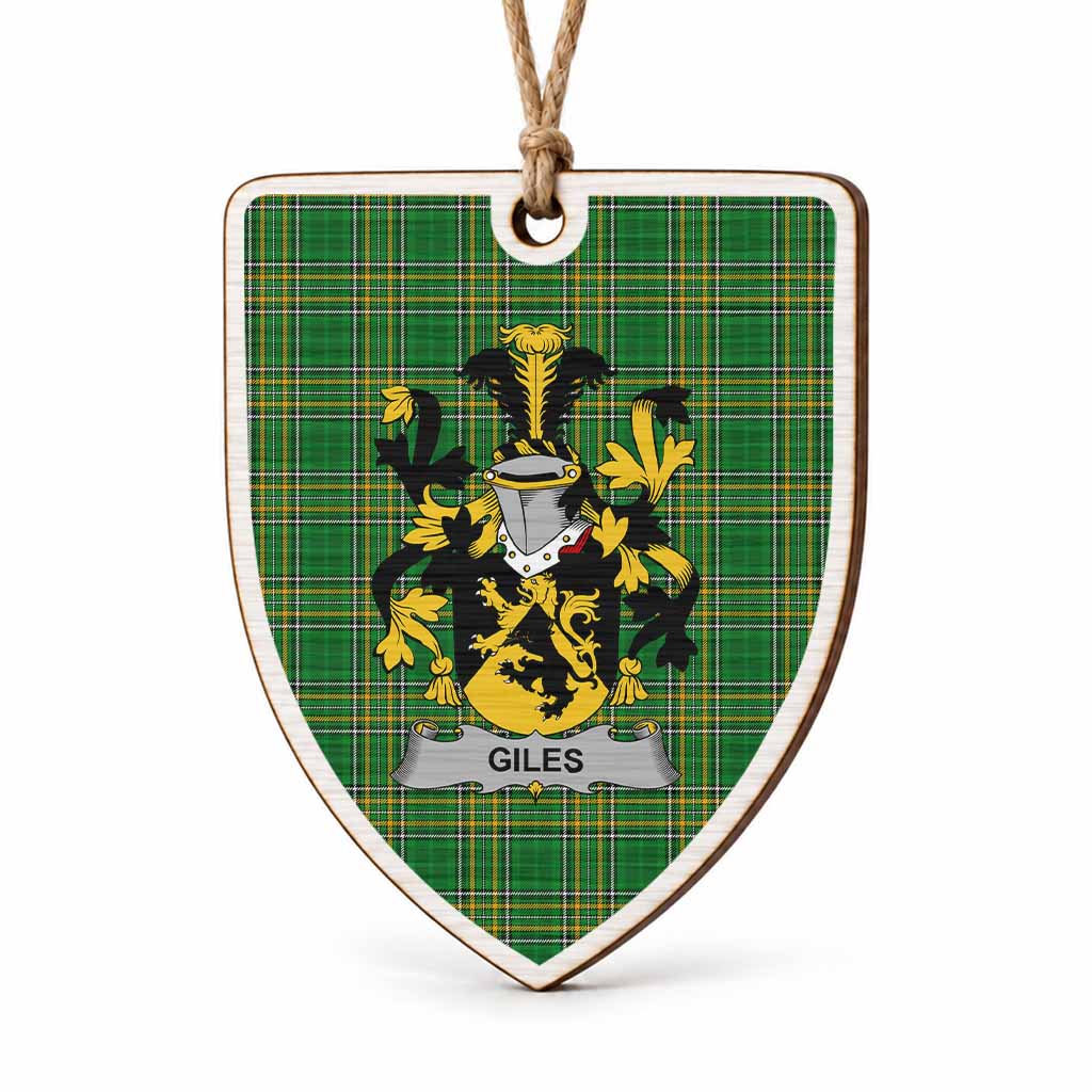 Giles Coat of Arms Shield Wood Ornament , Irish Heritage Hanging Plaque for Christmas Tree