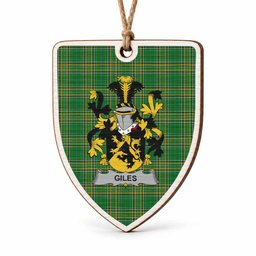 Giles Coat of Arms Shield Wood Ornament , Irish Heritage Hanging Plaque for Christmas Tree