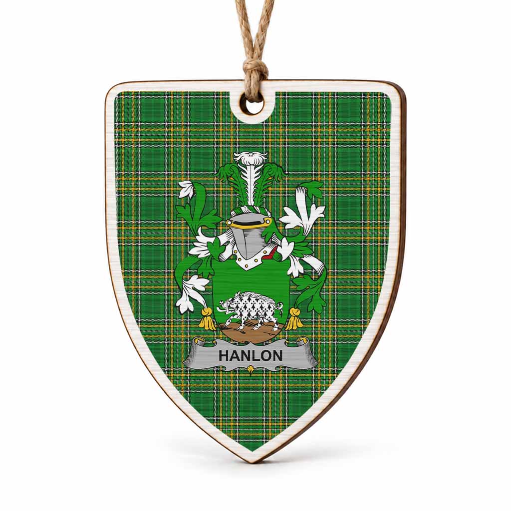 Hanlon Coat of Arms Shield Wood Ornament , Irish Heritage Hanging Plaque for Christmas Tree
