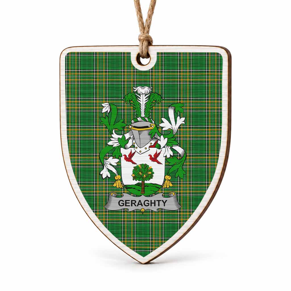 Geraghty Coat of Arms Shield Wood Ornament , Irish Heritage Hanging Plaque for Christmas Tree