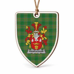 Hanraghan Coat of Arms Shield Wood Ornament , Irish Heritage Hanging Plaque for Christmas Tree