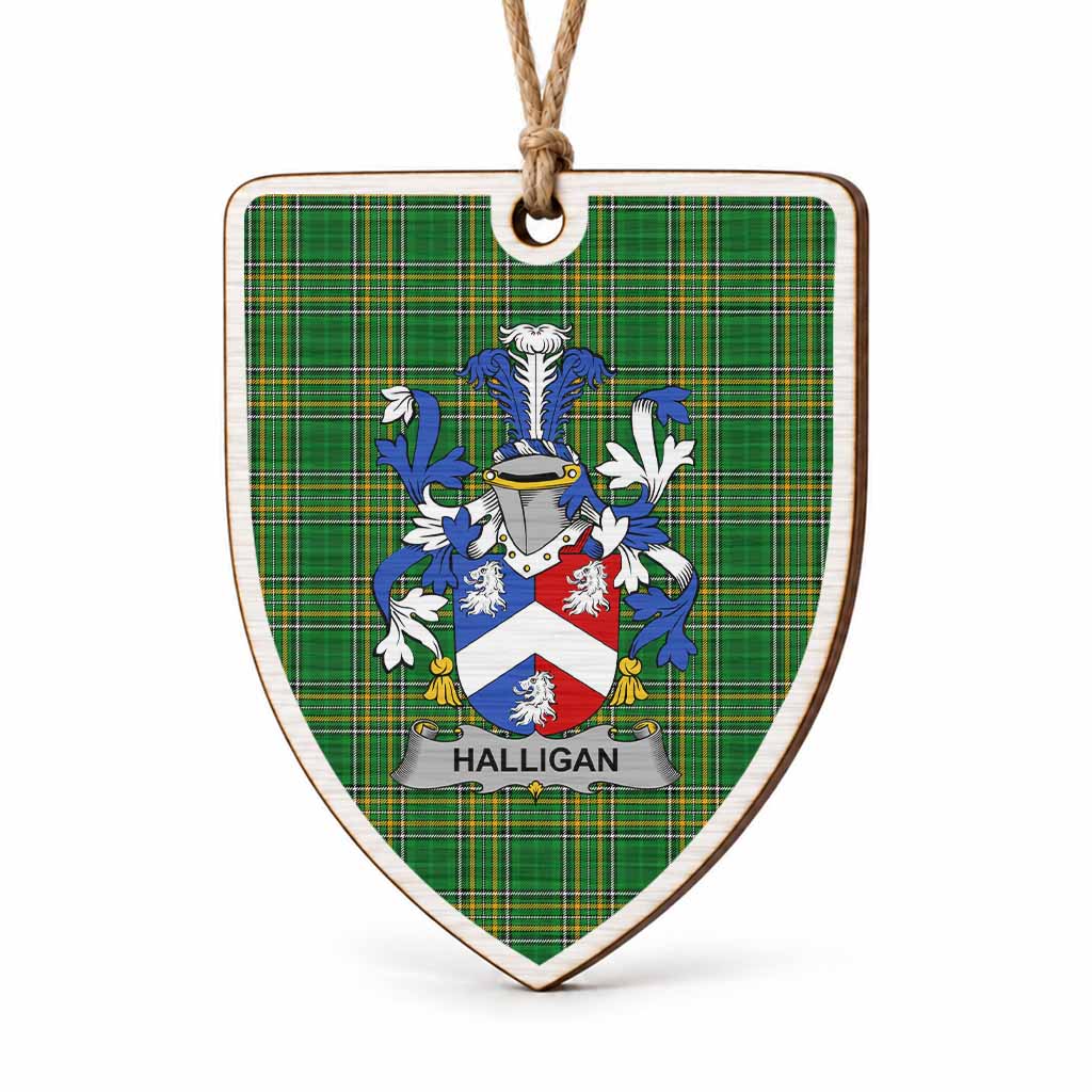 Halligan Coat of Arms Shield Wood Ornament , Irish Heritage Hanging Plaque for Christmas Tree