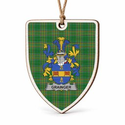 Grainger Coat of Arms Shield Wood Ornament , Irish Heritage Hanging Plaque for Christmas Tree