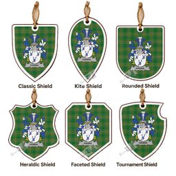 Hanna Coat of Arms Shield Wood Ornament , Irish Heritage Hanging Plaque for Christmas Tree