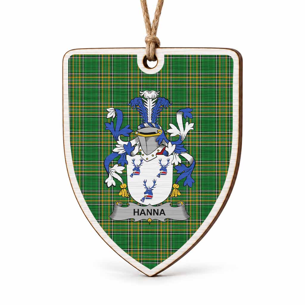 Hanna Coat of Arms Shield Wood Ornament , Irish Heritage Hanging Plaque for Christmas Tree