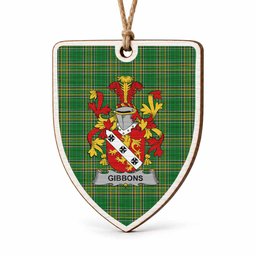 Gibbons Coat of Arms Shield Wood Ornament , Irish Heritage Hanging Plaque for Christmas Tree