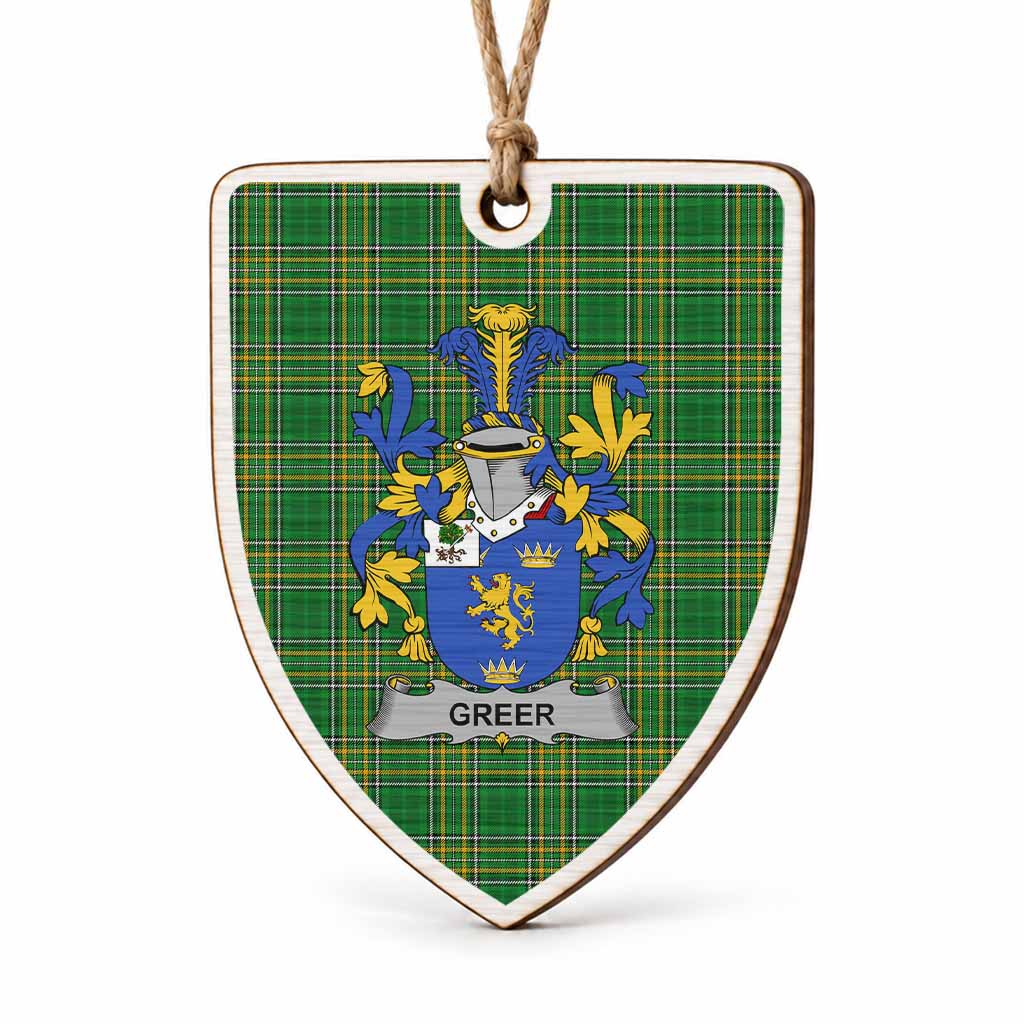 Greer Coat of Arms Shield Wood Ornament , Irish Heritage Hanging Plaque for Christmas Tree