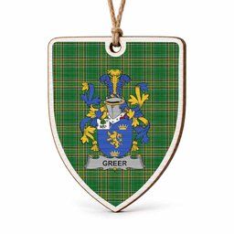 Greer Coat of Arms Shield Wood Ornament , Irish Heritage Hanging Plaque for Christmas Tree