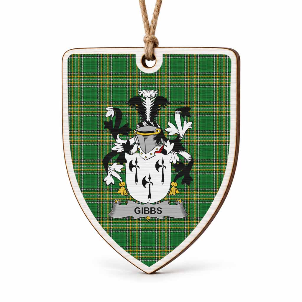 Gibbs Coat of Arms Shield Wood Ornament , Irish Heritage Hanging Plaque for Christmas Tree