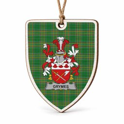 Grymes Coat of Arms Shield Wood Ornament , Irish Heritage Hanging Plaque for Christmas Tree