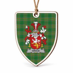 Grace Coat of Arms Shield Wood Ornament , Irish Heritage Hanging Plaque for Christmas Tree
