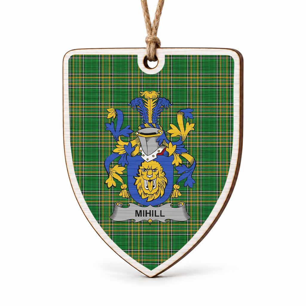 Mihill Coat of Arms Shield Wood Ornament , Irish Heritage Hanging Plaque for Christmas Tree