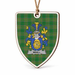 Mihill Coat of Arms Shield Wood Ornament , Irish Heritage Hanging Plaque for Christmas Tree