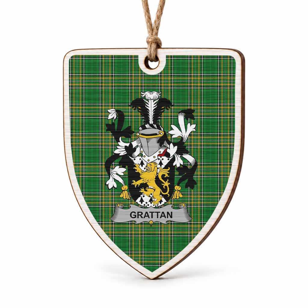 Grattan Coat of Arms Shield Wood Ornament , Irish Heritage Hanging Plaque for Christmas Tree