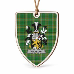 Grattan Coat of Arms Shield Wood Ornament , Irish Heritage Hanging Plaque for Christmas Tree