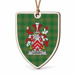 Garvey Coat of Arms Shield Wood Ornament , Irish Heritage Hanging Plaque for Christmas Tree