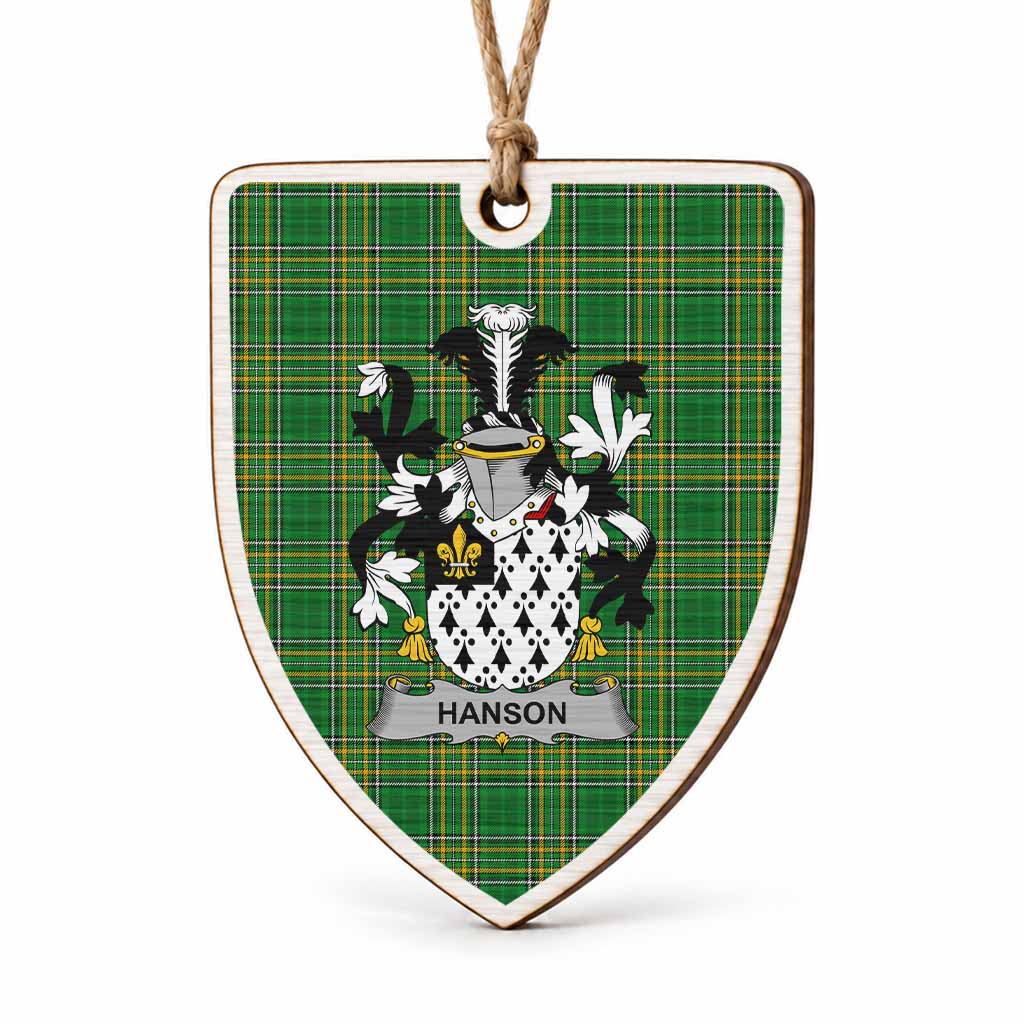 Hanson Coat of Arms Shield Wood Ornament , Irish Heritage Hanging Plaque for Christmas Tree