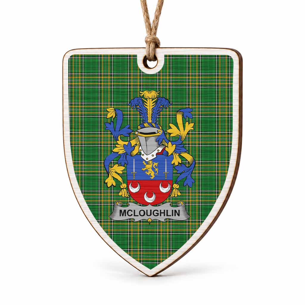 McLoughlin Coat of Arms Shield Wood Ornament , Irish Heritage Hanging Plaque for Christmas Tree