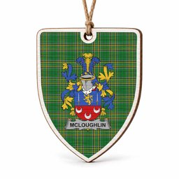 McLoughlin Coat of Arms Shield Wood Ornament , Irish Heritage Hanging Plaque for Christmas Tree
