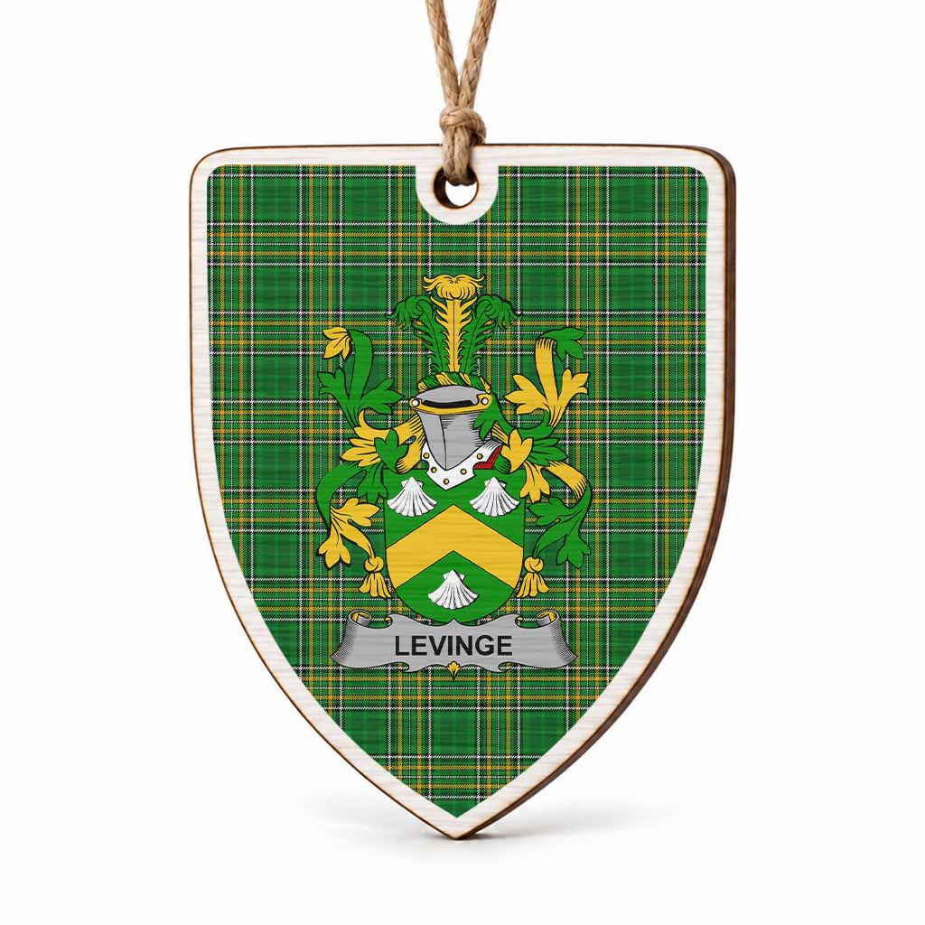 Levinge Coat of Arms Shield Wood Ornament , Irish Heritage Hanging Plaque for Christmas Tree