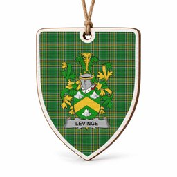 Levinge Coat of Arms Shield Wood Ornament , Irish Heritage Hanging Plaque for Christmas Tree