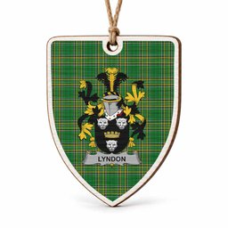 Lyndon Coat of Arms Shield Wood Ornament , Irish Heritage Hanging Plaque for Christmas Tree