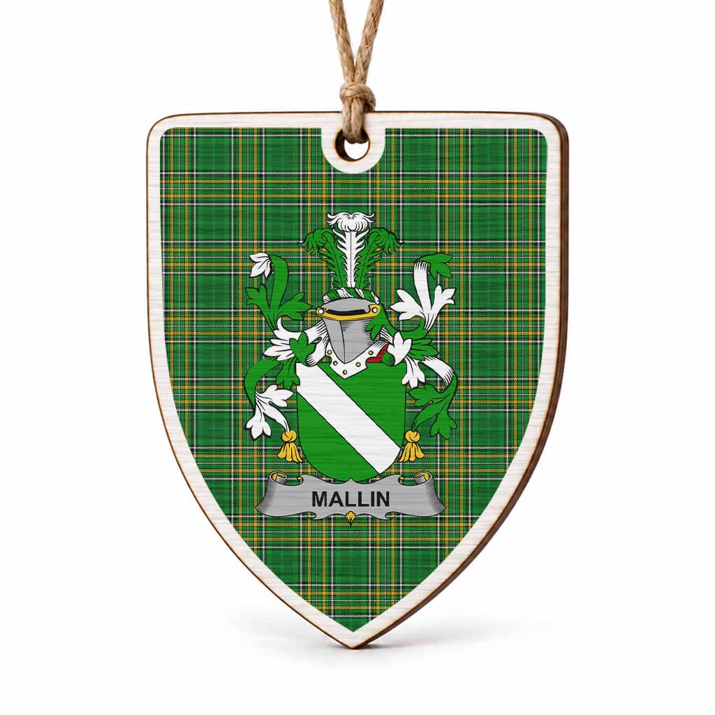 Mallin Coat of Arms Shield Wood Ornament , Irish Heritage Hanging Plaque for Christmas Tree