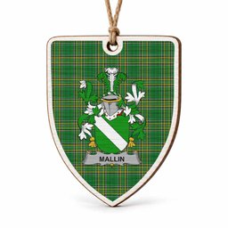 Mallin Coat of Arms Shield Wood Ornament , Irish Heritage Hanging Plaque for Christmas Tree