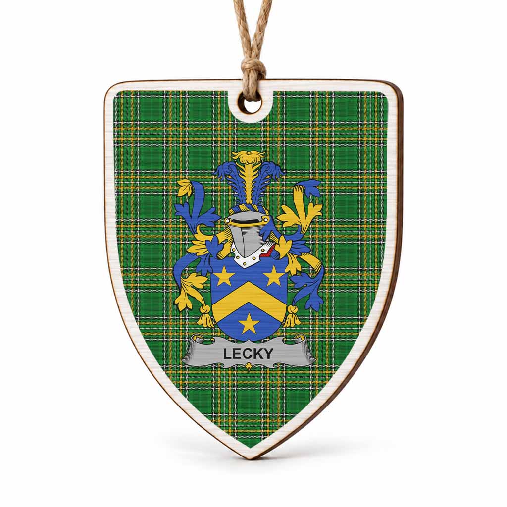 Lecky Coat of Arms Shield Wood Ornament , Irish Heritage Hanging Plaque for Christmas Tree
