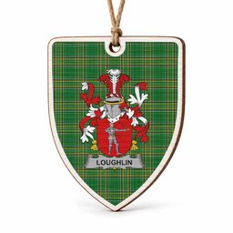 Loughlin Coat of Arms Shield Wood Ornament , Irish Heritage Hanging Plaque for Christmas Tree