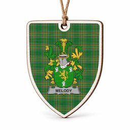 Melody Coat of Arms Shield Wood Ornament , Irish Heritage Hanging Plaque for Christmas Tree