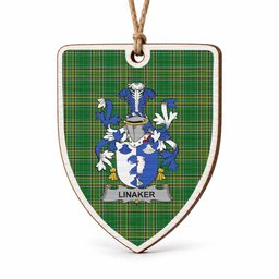 Linaker Coat of Arms Shield Wood Ornament , Irish Heritage Hanging Plaque for Christmas Tree