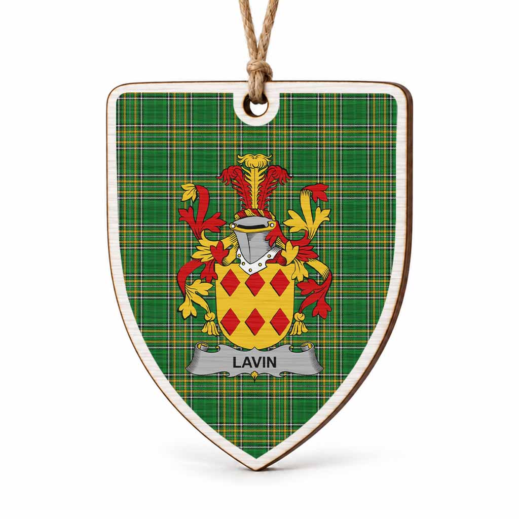 Lavin Coat of Arms Shield Wood Ornament , Irish Heritage Hanging Plaque for Christmas Tree