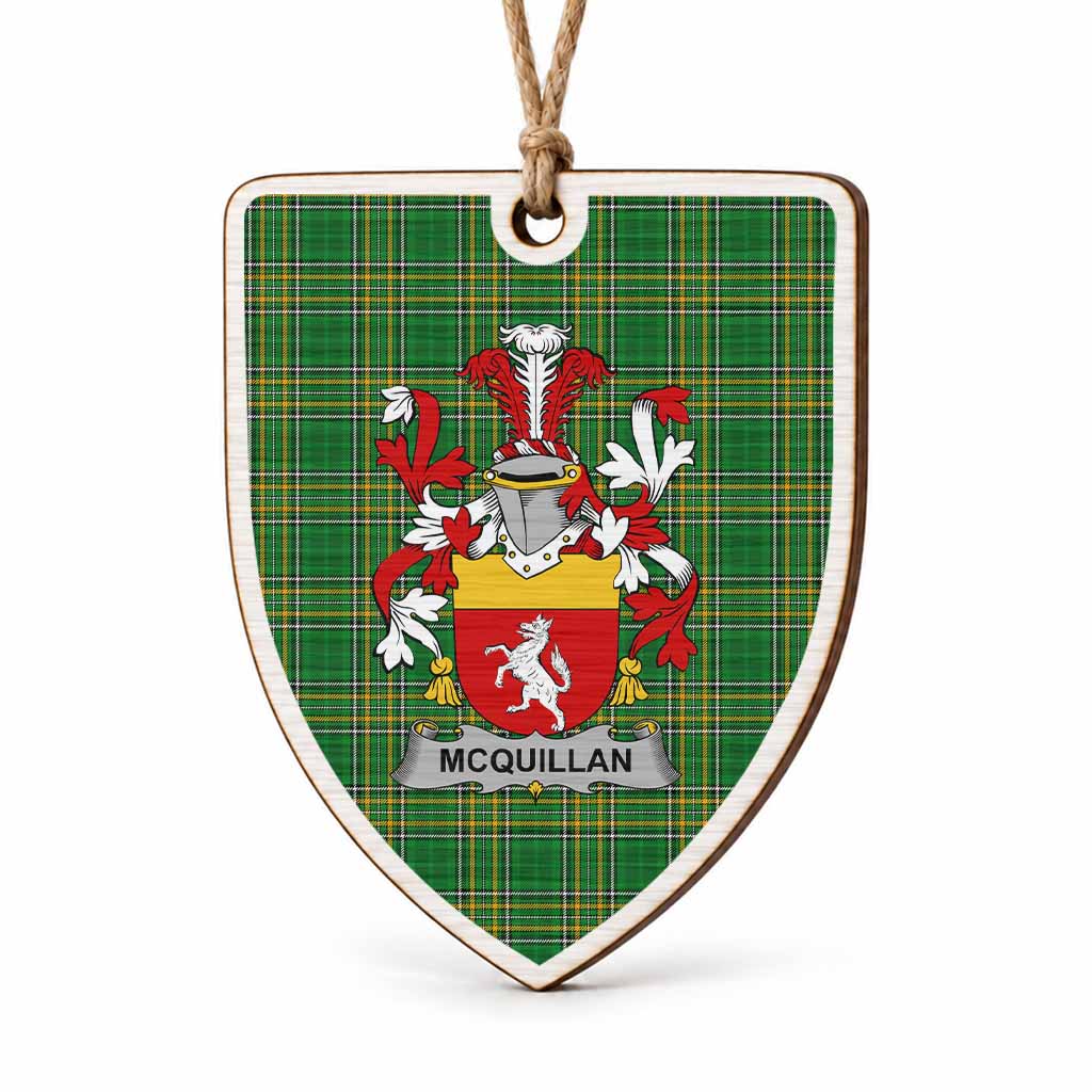 McQuillan Coat of Arms Shield Wood Ornament , Irish Heritage Hanging Plaque for Christmas Tree