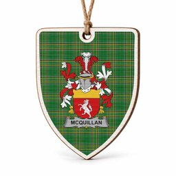 McQuillan Coat of Arms Shield Wood Ornament , Irish Heritage Hanging Plaque for Christmas Tree